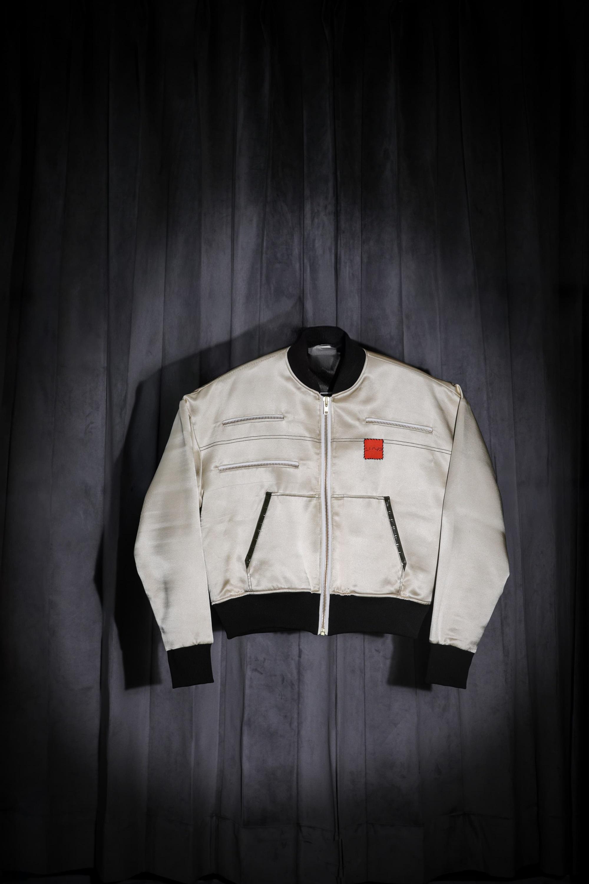 Champagne Beige Silk Bomber <br> Artwork : [Rose]