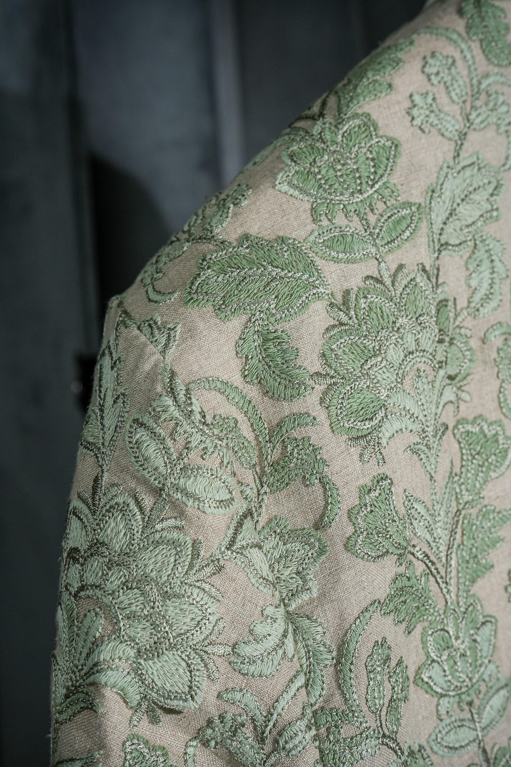 Jade Embroidered Linen Set  <br> Artwork : [Floral Art]