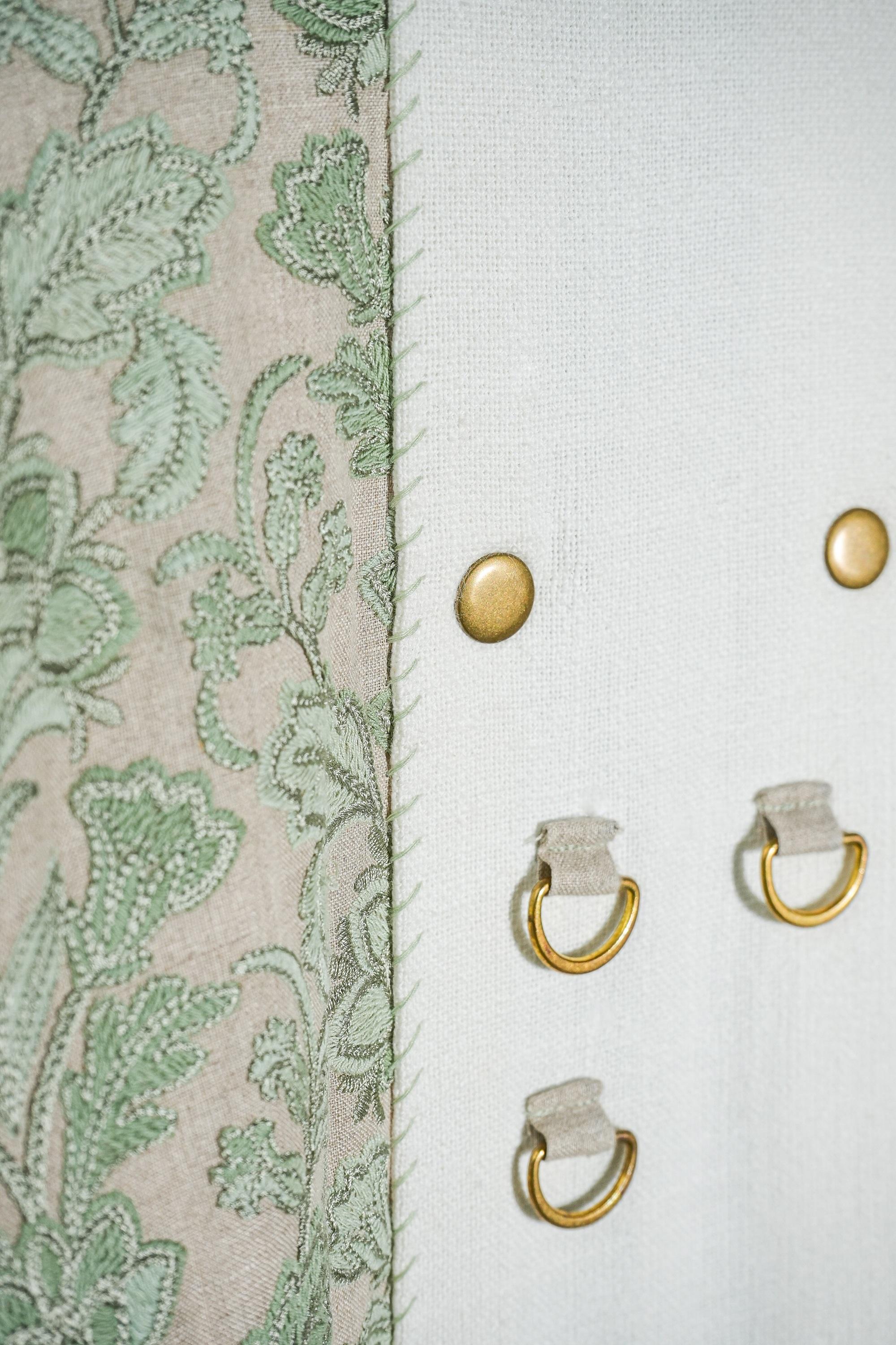 Jade Embroidered Linen Set  <br> Artwork : [Floral Art]