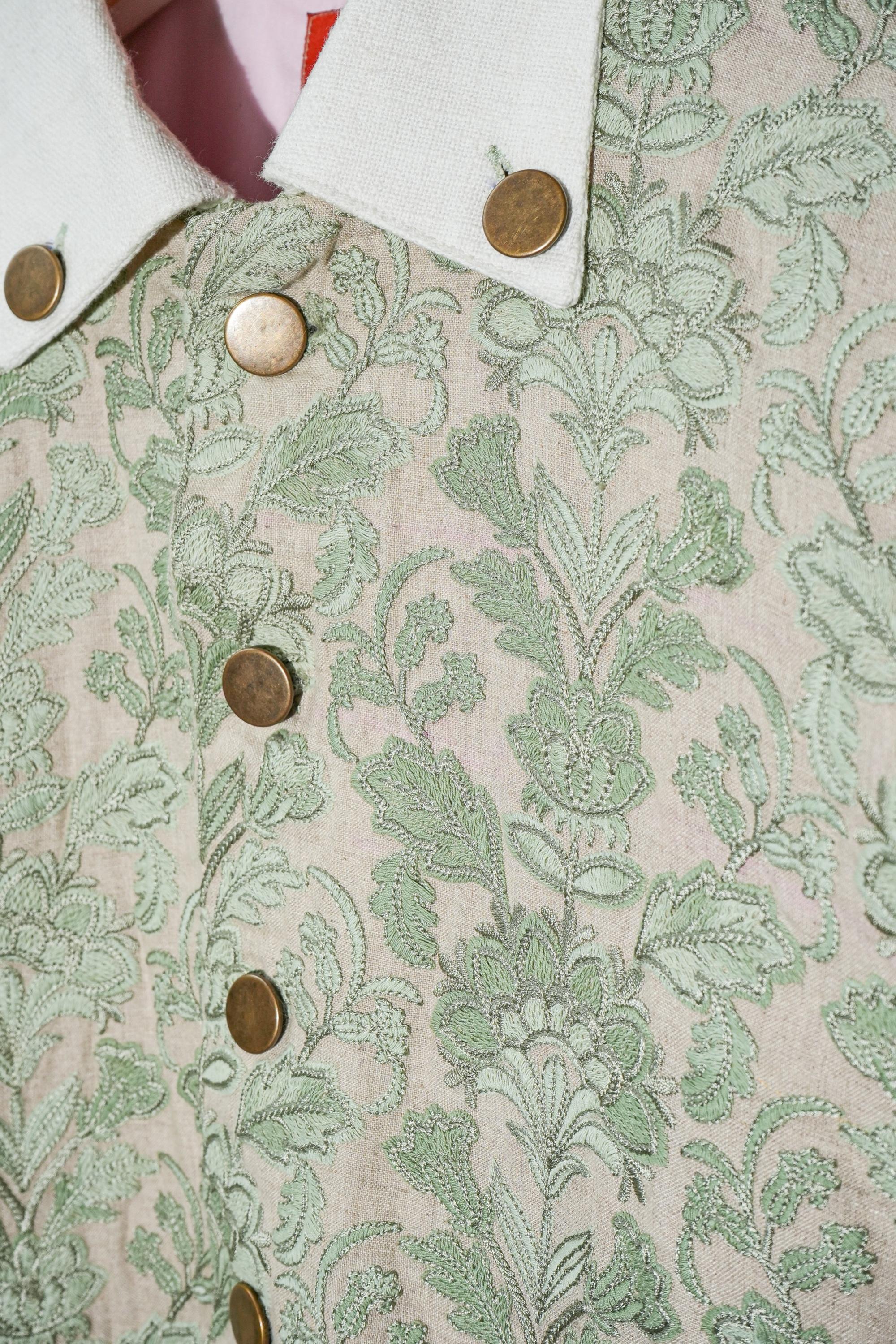 Jade Embroidered Linen Set  <br> Artwork : [Floral Art]