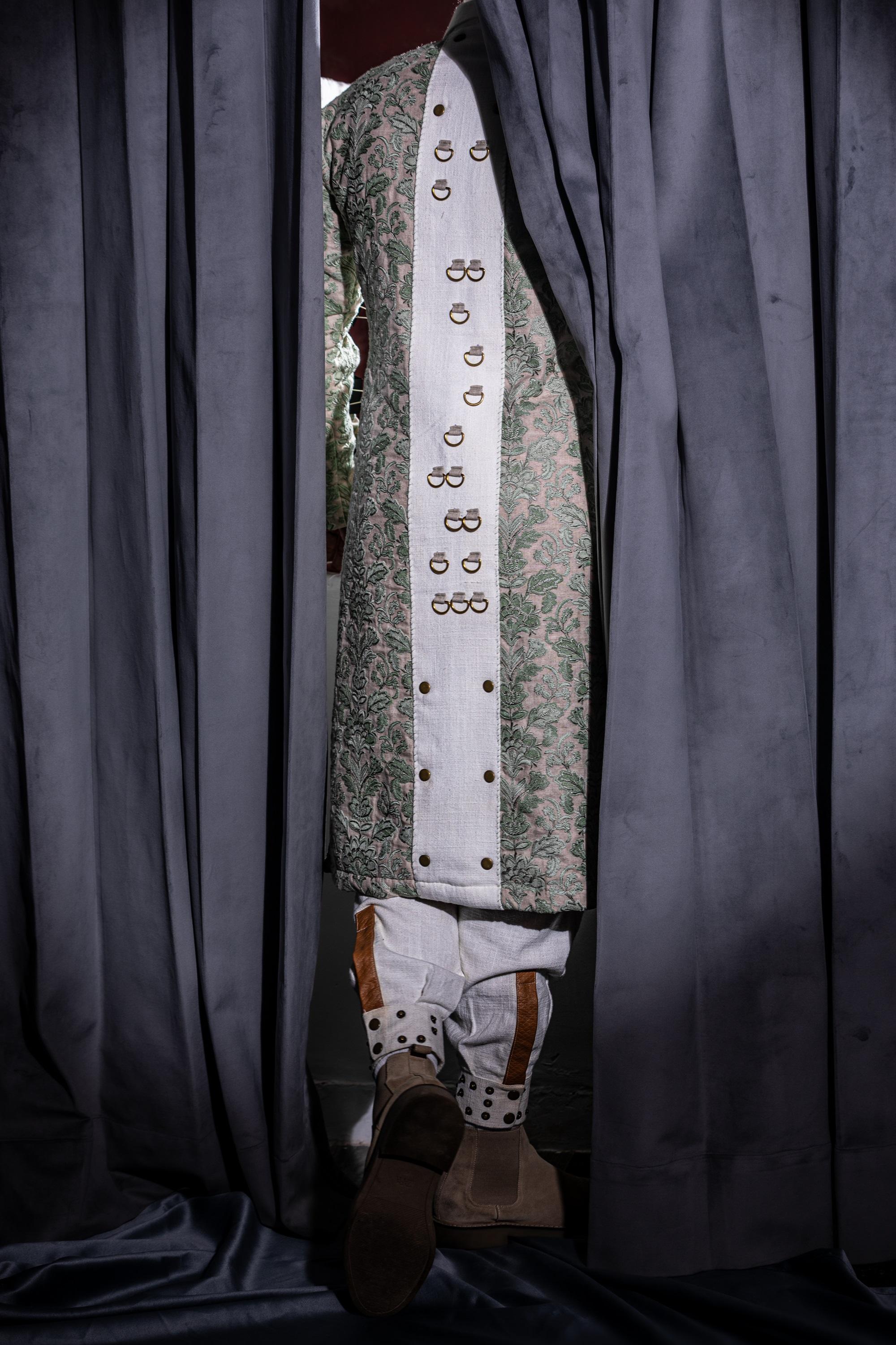 Jade Embroidered Linen Set  <br> Artwork : [Floral Art]