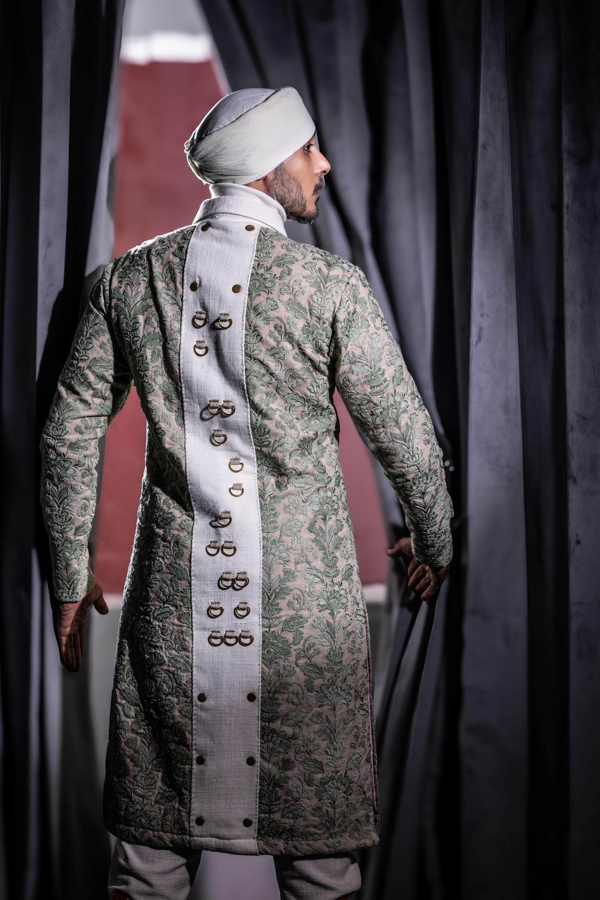 Jade Embroidered Linen Set  <br> Artwork : [Floral Art]