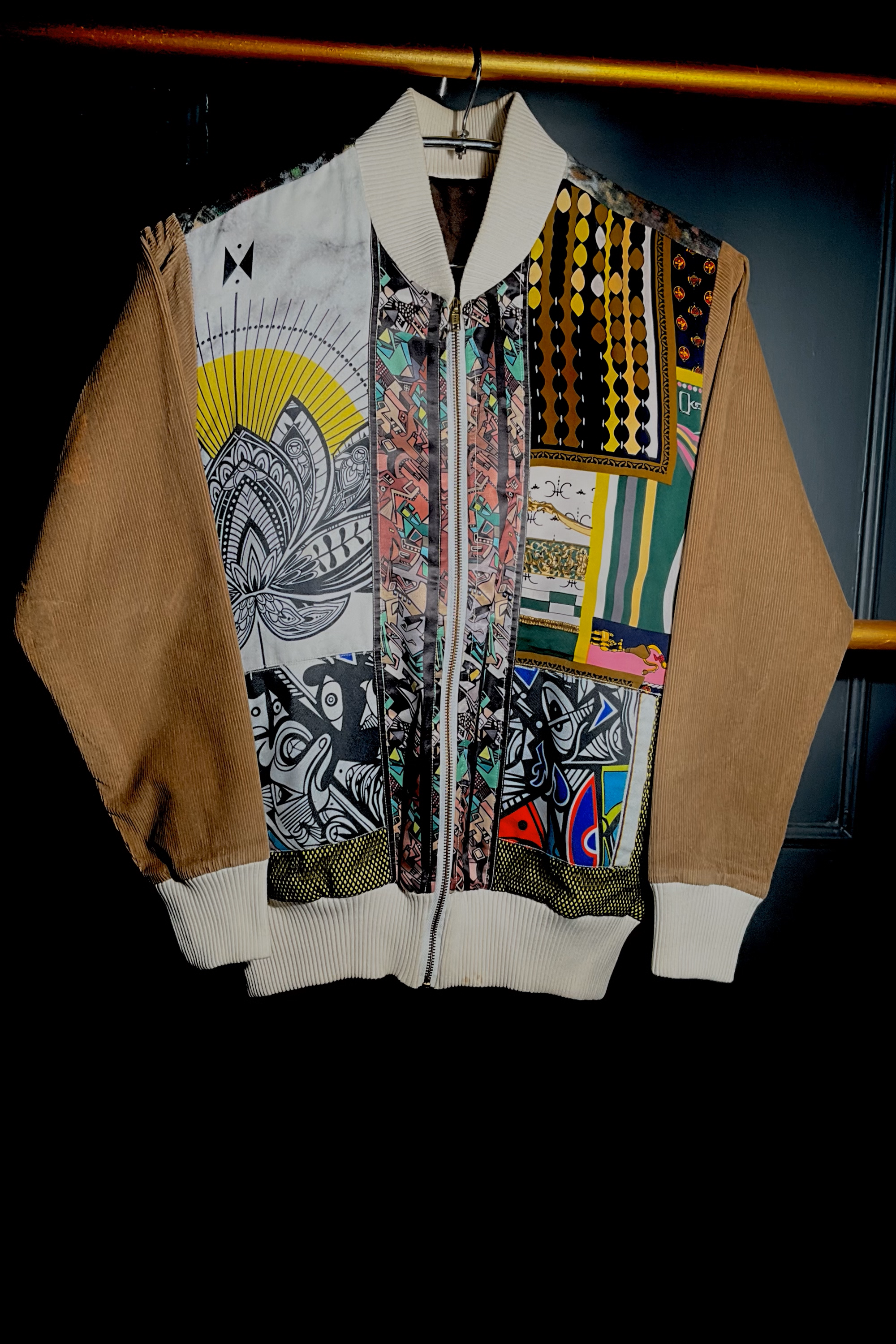 Saddle Brown Corduroy Bomber <br>  Artwork : [Upcycled]
