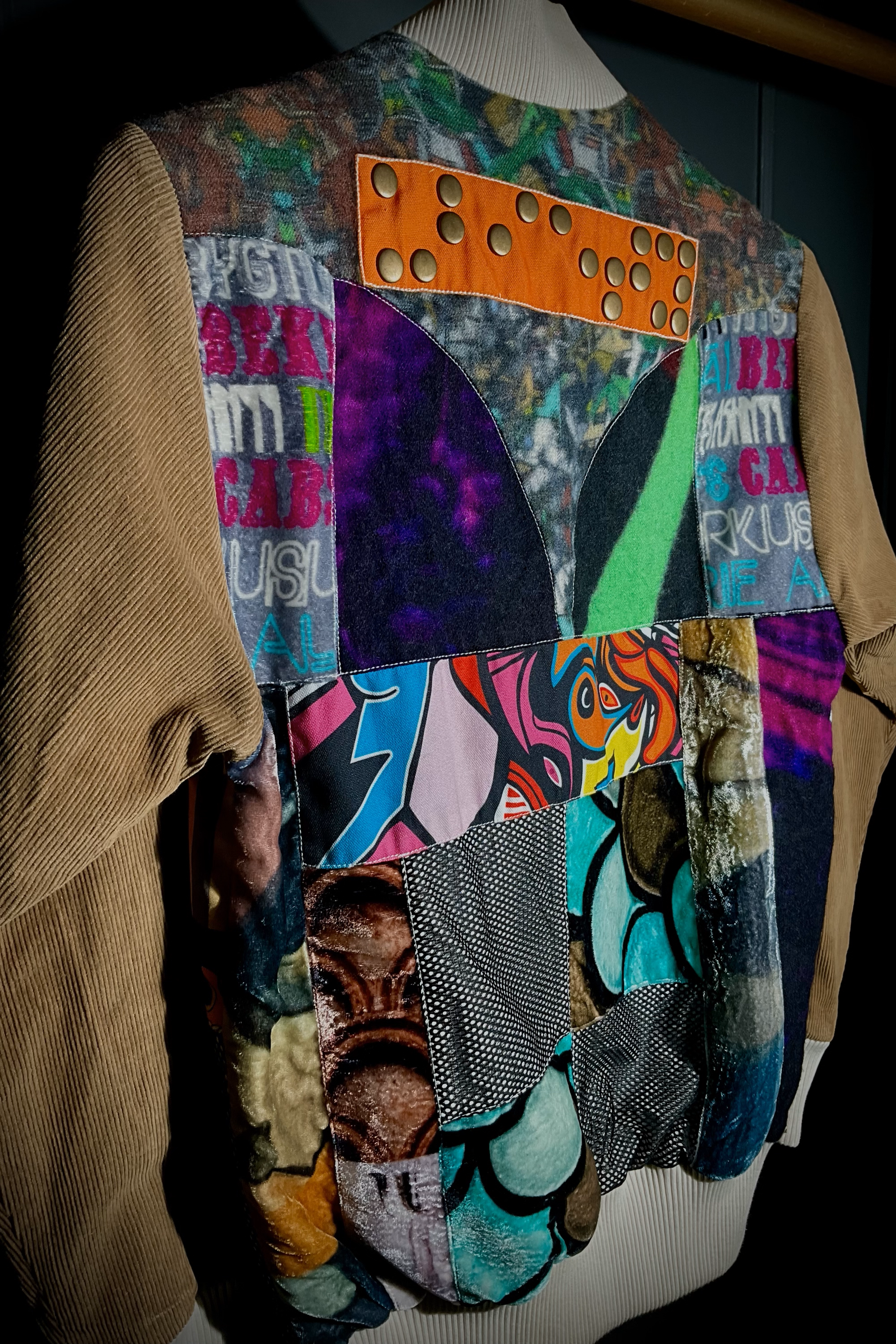 Saddle Brown Corduroy Bomber <br>  Artwork : [Upcycled]