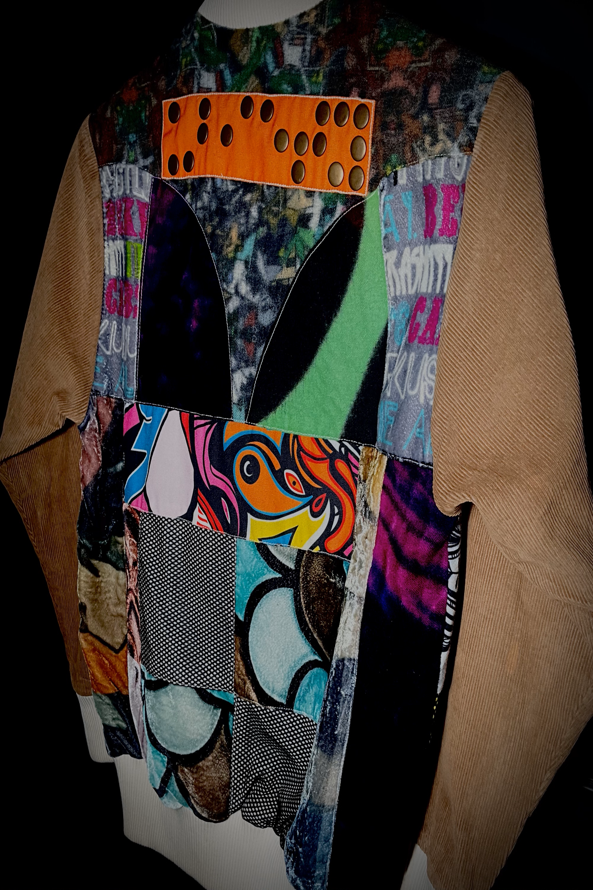 Saddle Brown Corduroy Bomber <br>  Artwork : [Upcycled]