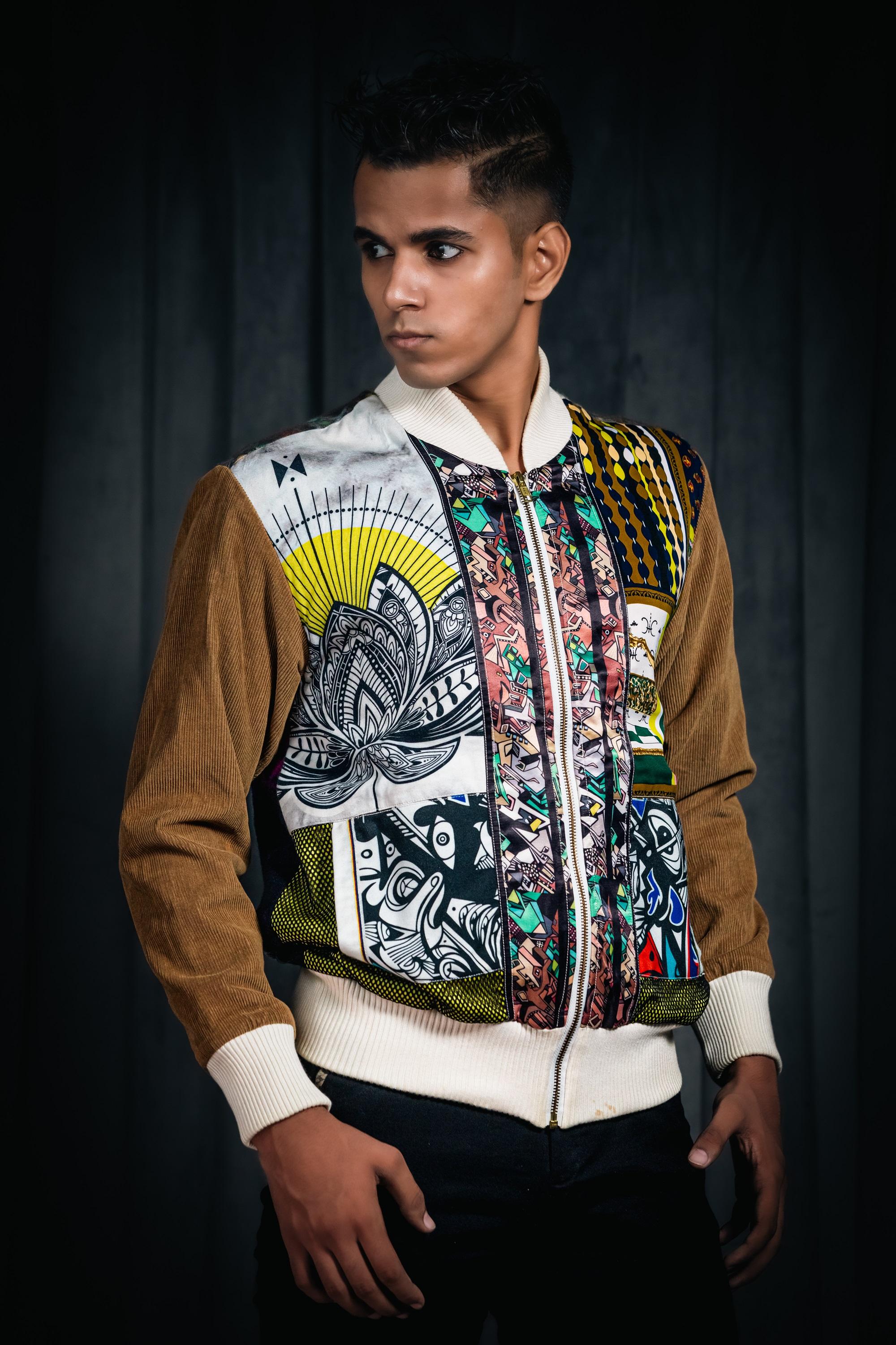 Saddle Brown Corduroy Bomber <br>  Artwork : [Upcycled]