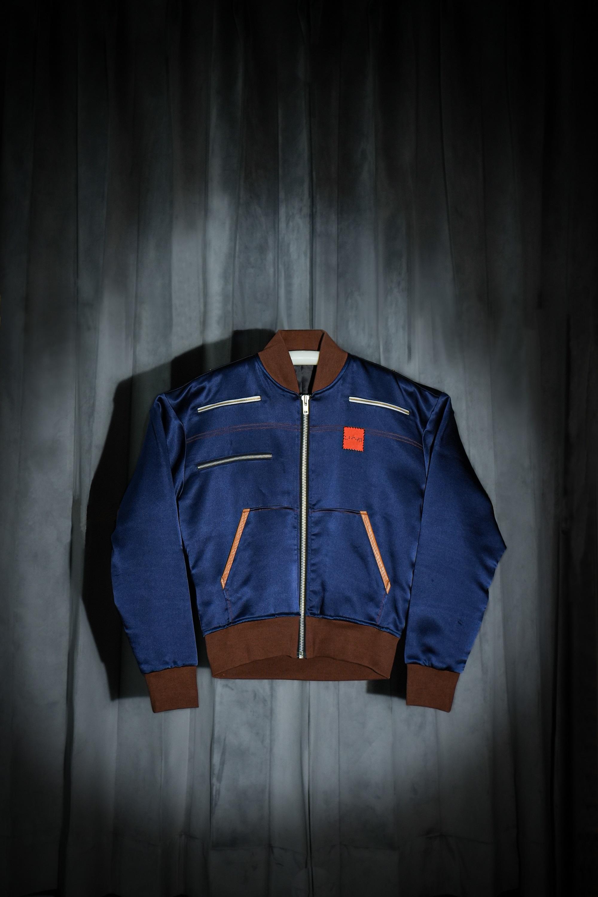 Midnight Blue Silk Bomber  <br> Artwork : [Silver Metal]