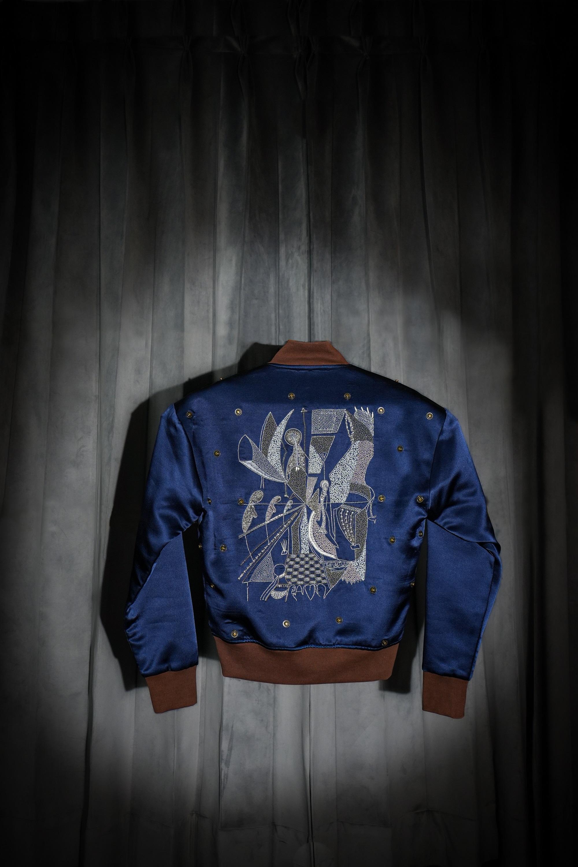 Midnight Blue Silk Bomber  <br> Artwork : [Silver Metal]