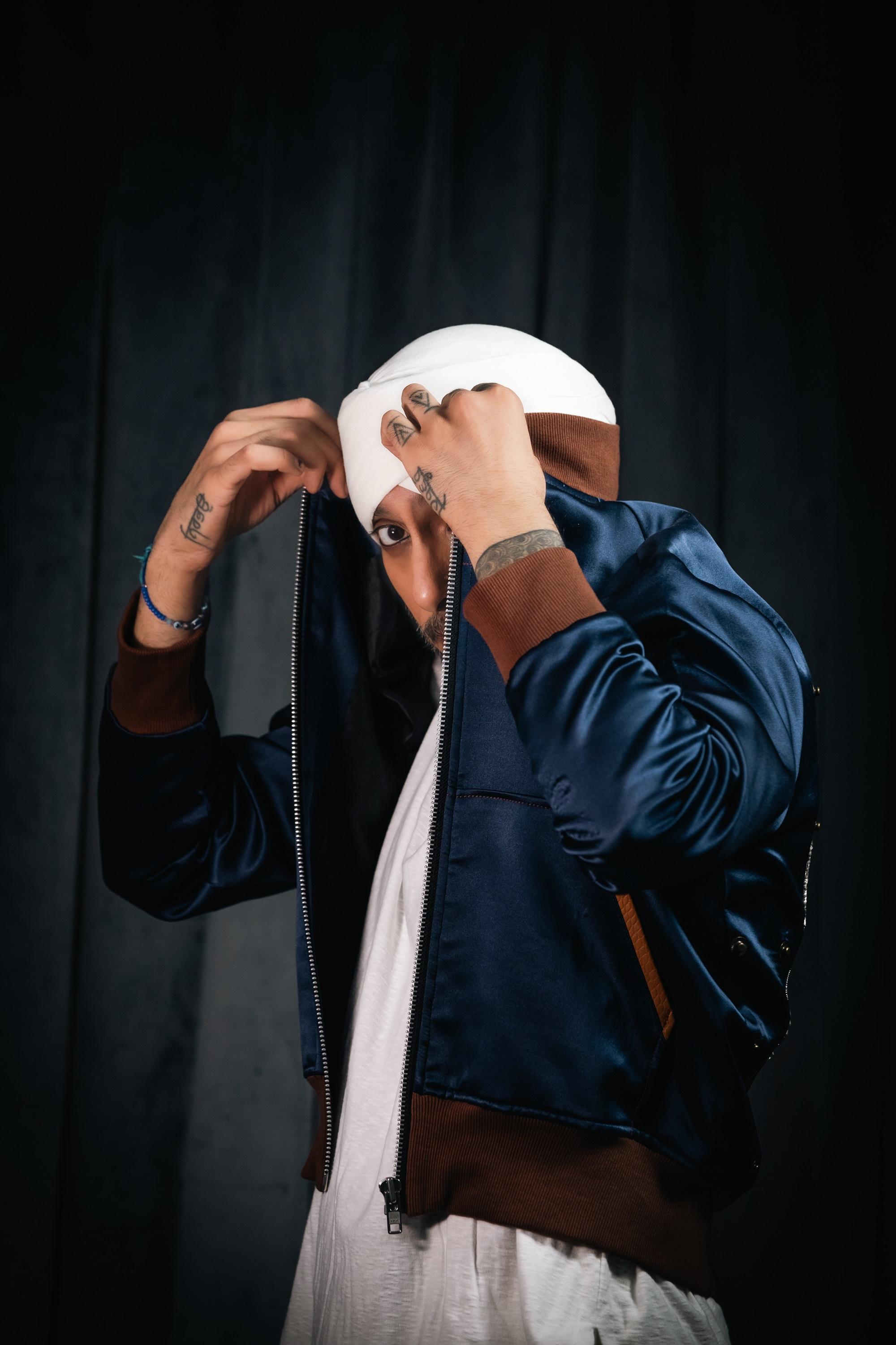 Midnight Blue Silk Bomber  <br> Artwork : [Silver Metal]