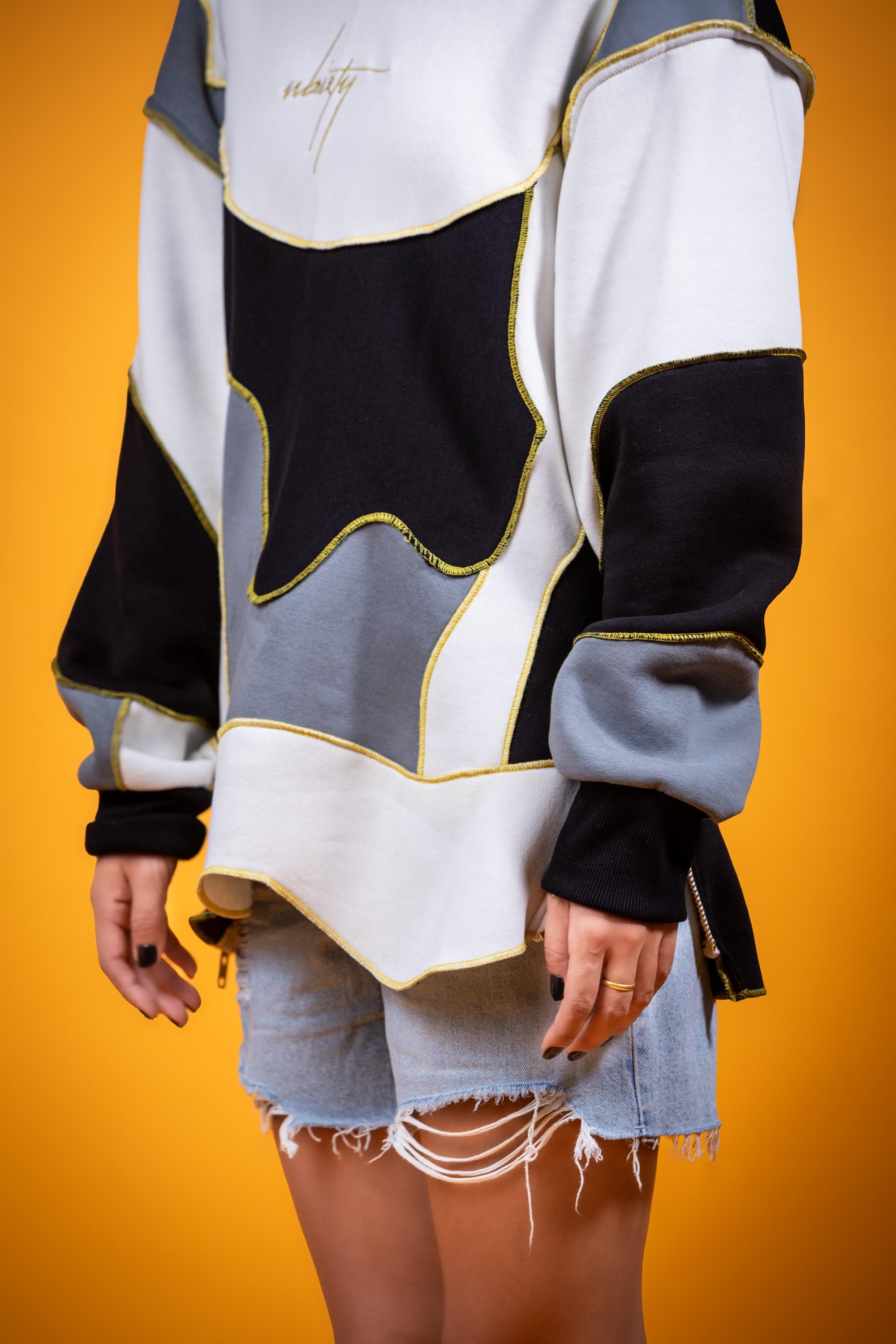 BLK-WHT-GRY 330 Gsm Hoodie <br> Artwork : [Patched Locks]